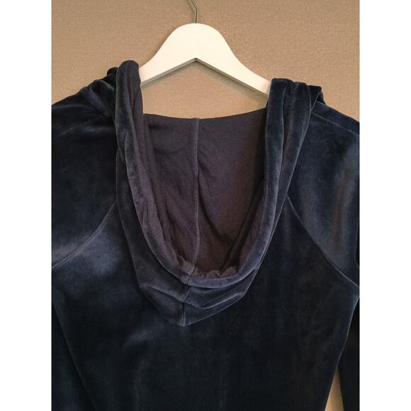 Anthropologie Saturday Sunday Hoodie Women XS Navy Velour Faux Wrap Whimsy Goth - Picture 6 of 10